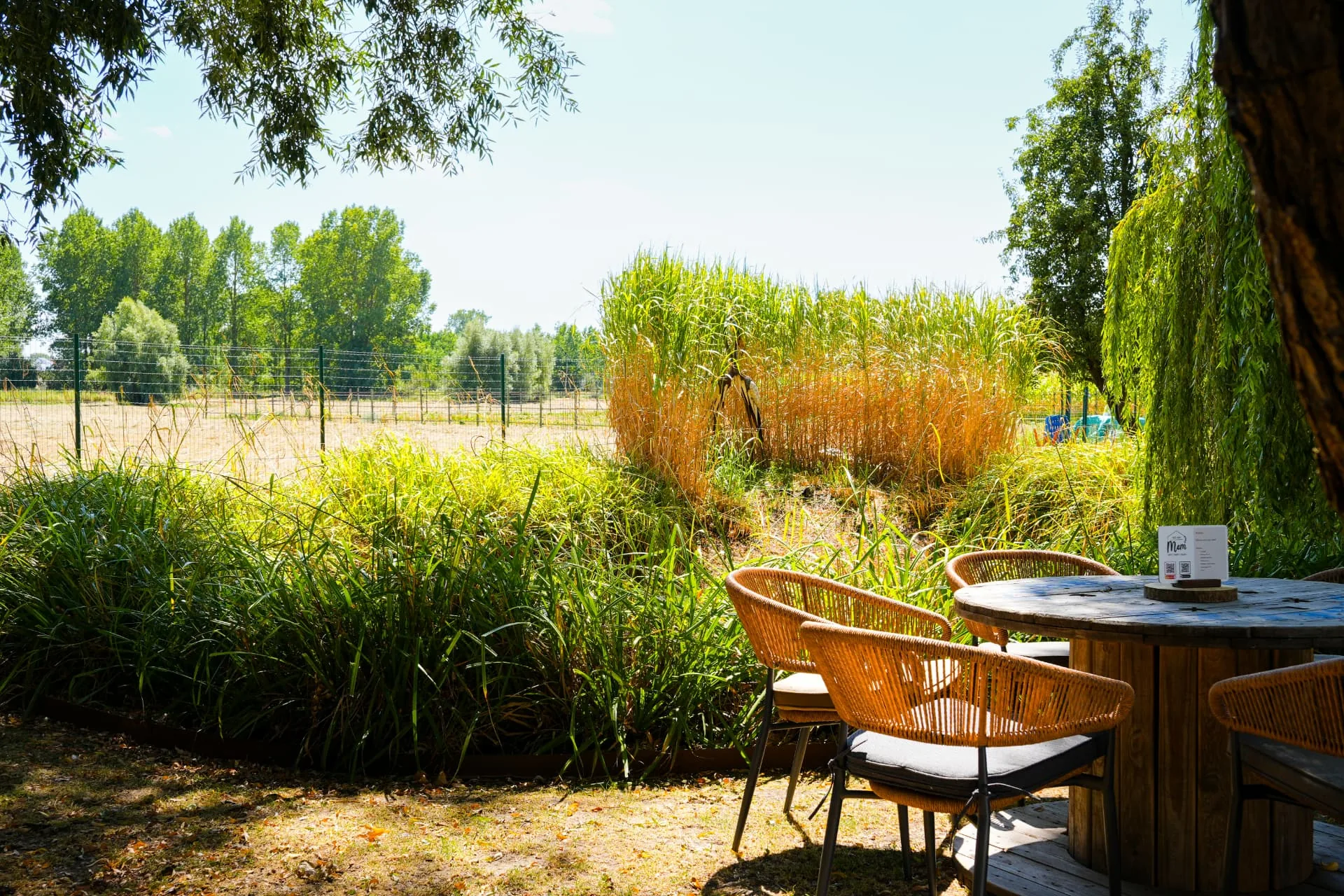 Buitenzithoek bij Huis van Mem met groen en uitzicht op het omliggende landschap